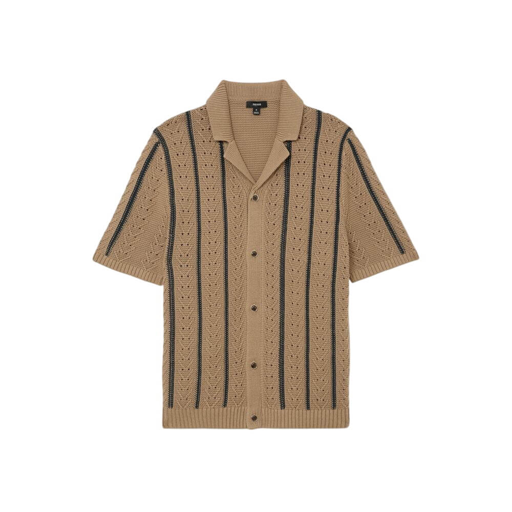REISS Ellingham Cotton-Blend Textured-Knit Stripe Shirt